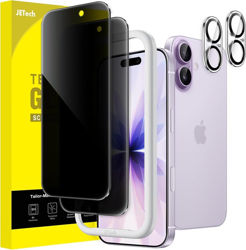 Jetech Privacy Screen Protector for iPhone 17 6.3-Inch with Camera Lens Protector, Anti-Spy Tempered Glass Film, Easy Installation Tool, 2-Pack Each - Image 1